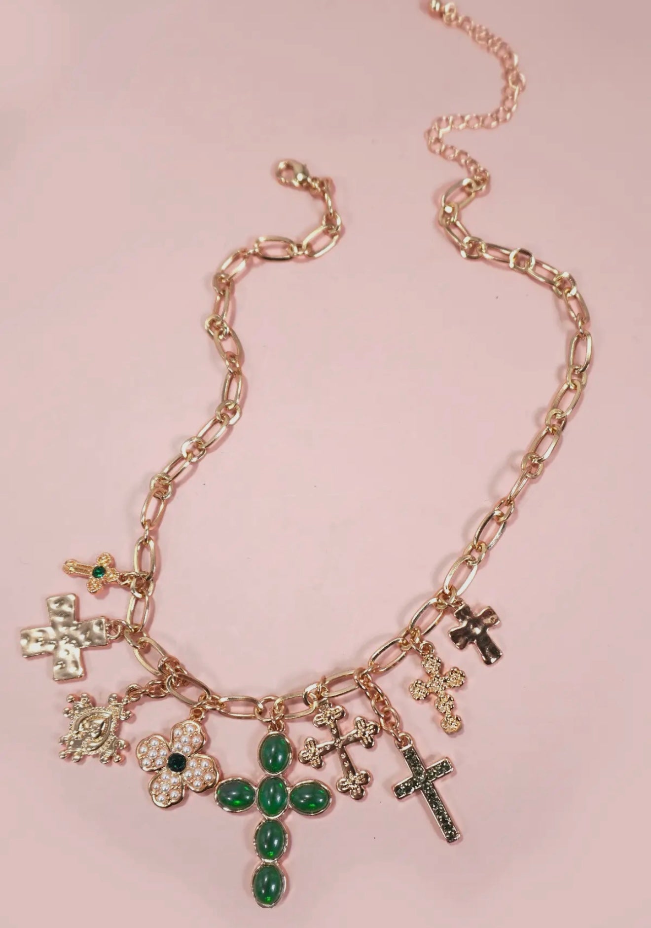 EMERALD CROSS CLUSTER NECKLACE