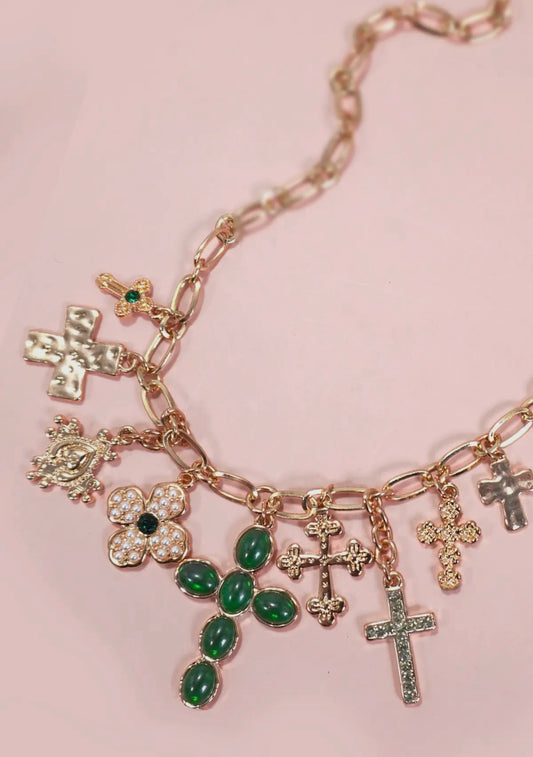 EMERALD CROSS CLUSTER NECKLACE