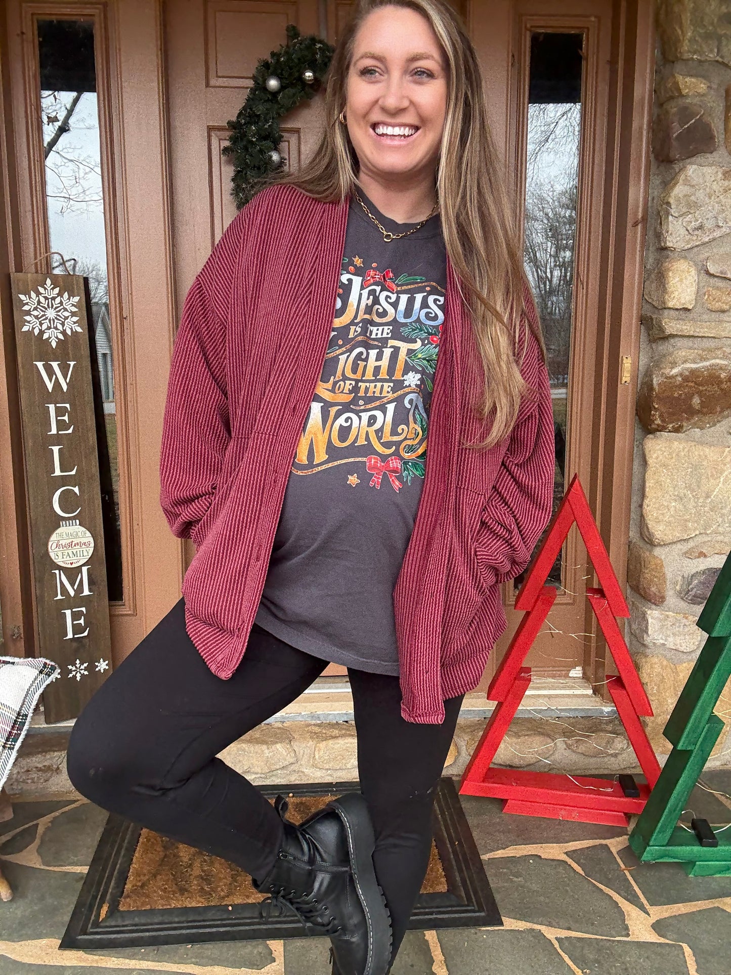 MARSALA RIBBED CARDIGAN