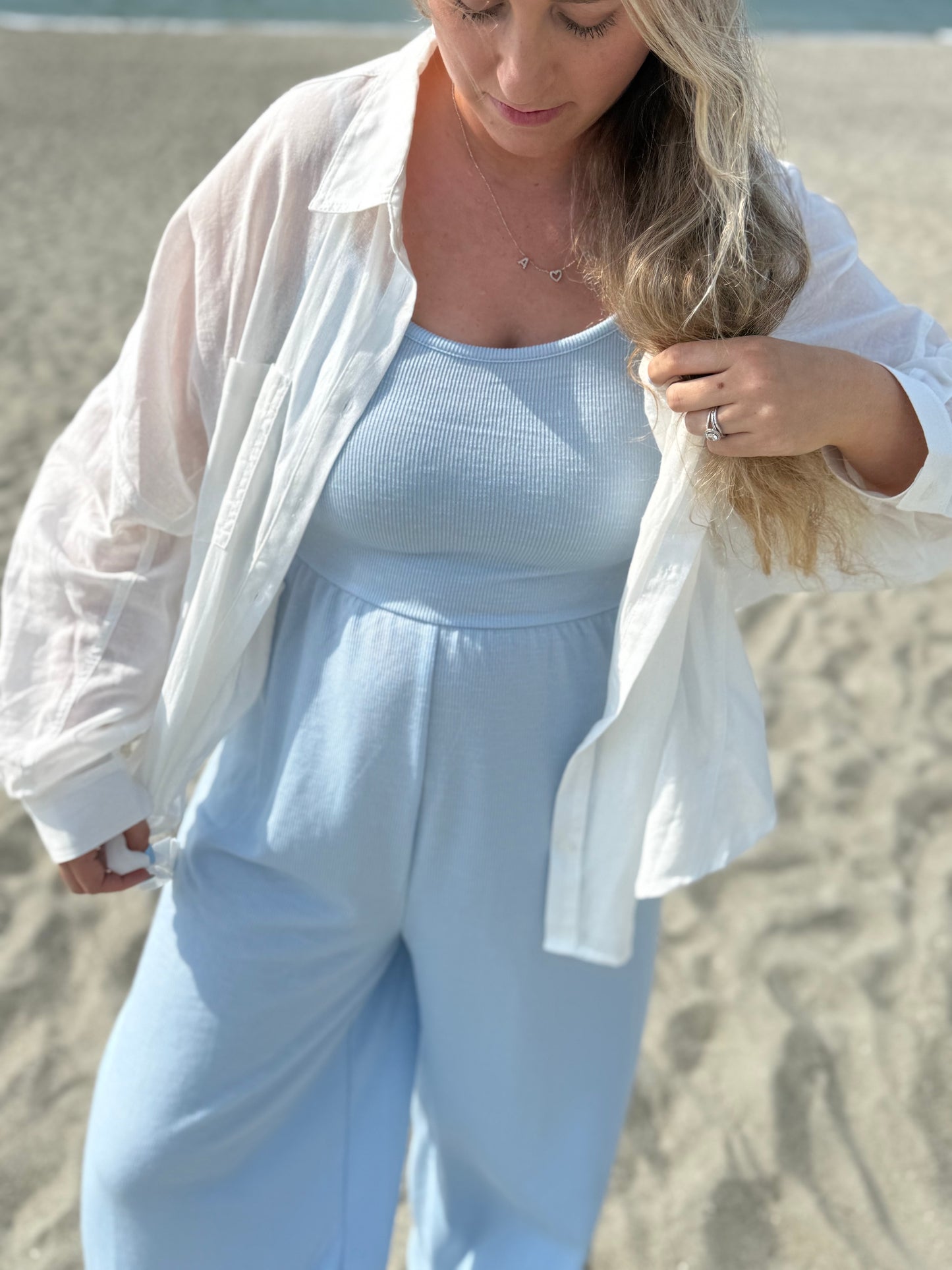 BREEZY BLUE - RIBBED JUMPSUIT