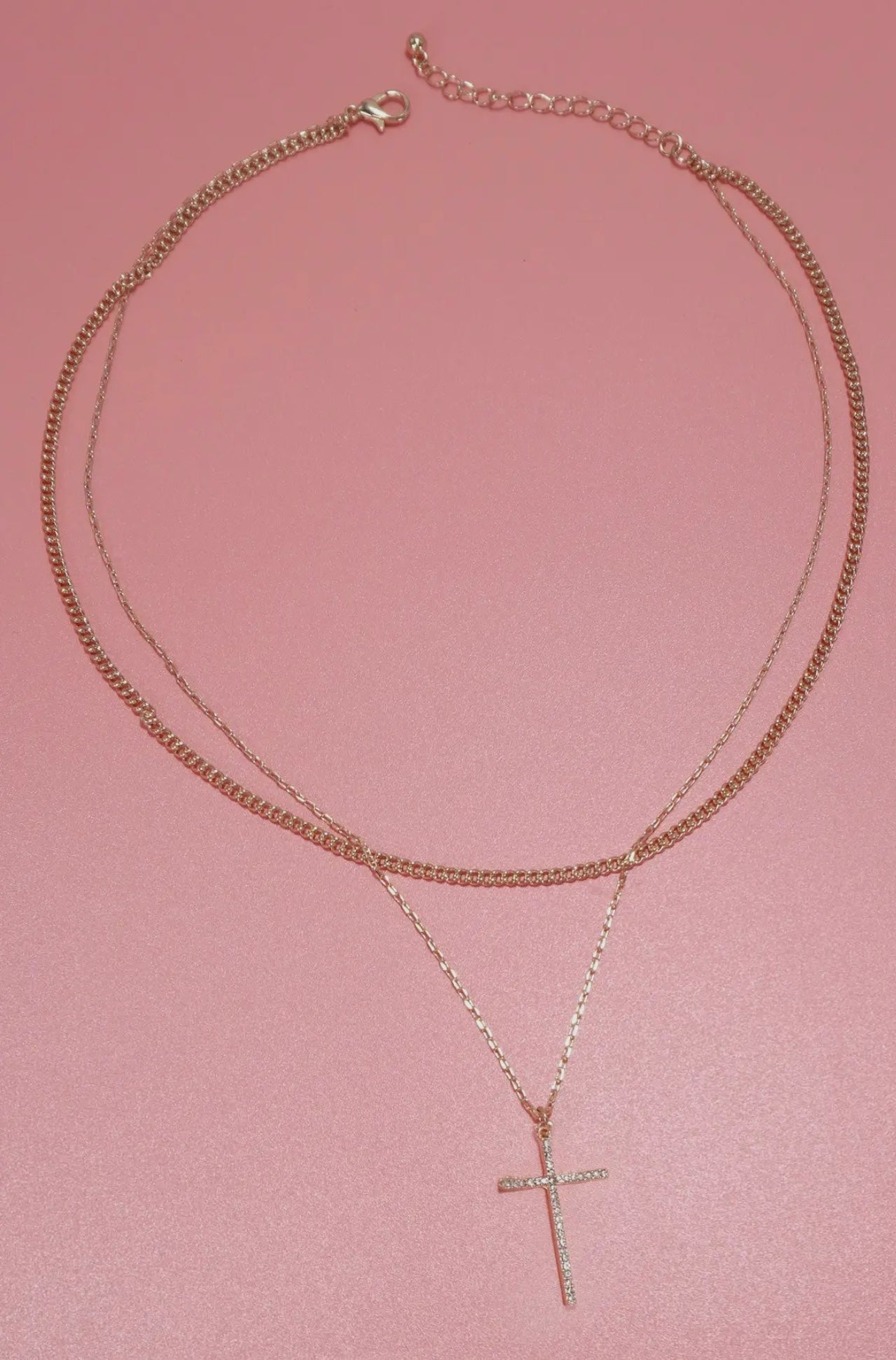 DOUBLE LAYER CROSS NECKLACE