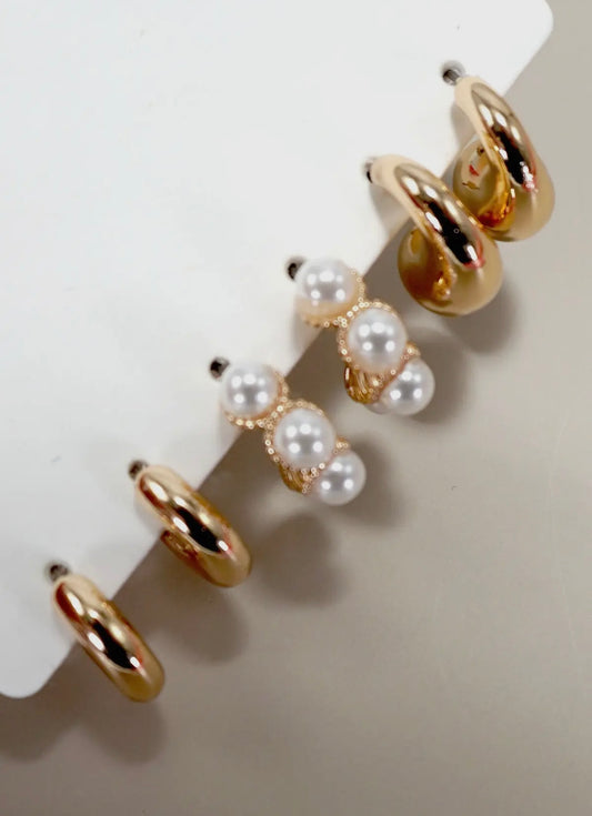 TRIO HUGGIE PEARL HOOP SET