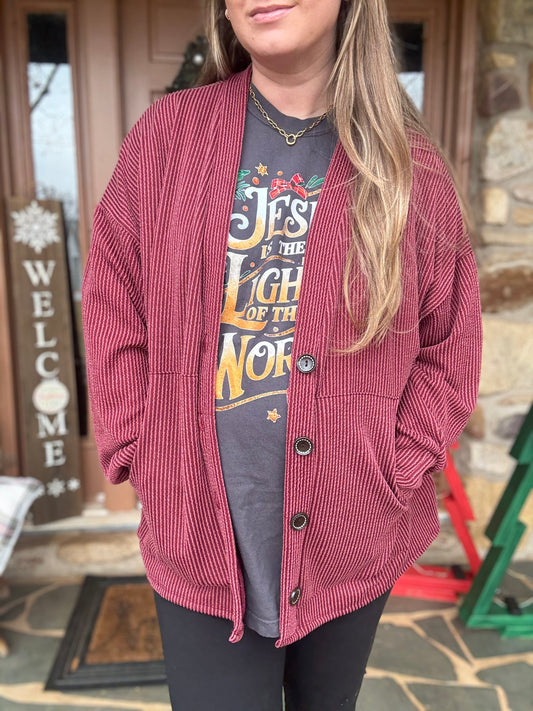 MARSALA RIBBED CARDIGAN