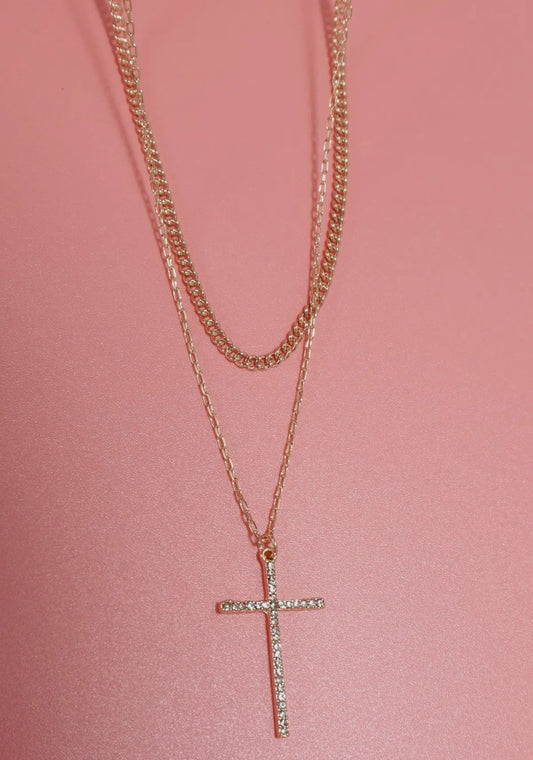 DOUBLE LAYER CROSS NECKLACE
