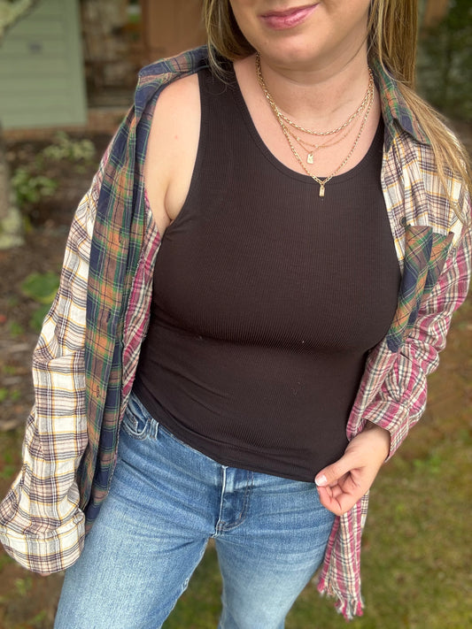 RIBBED LAYERING TANK - Black