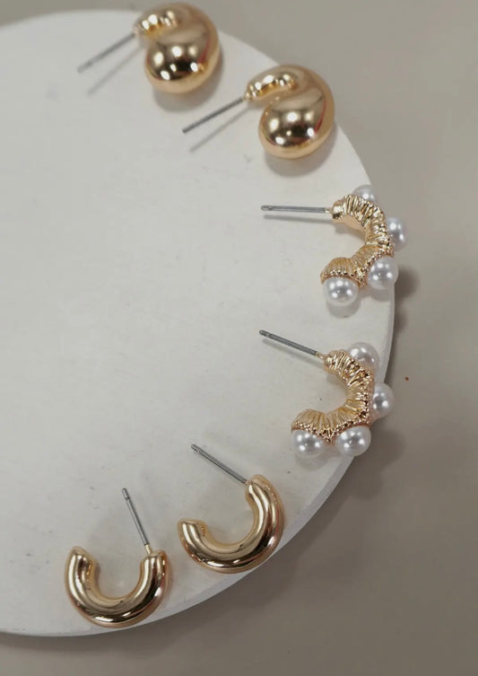 TRIO HUGGIE PEARL HOOP SET