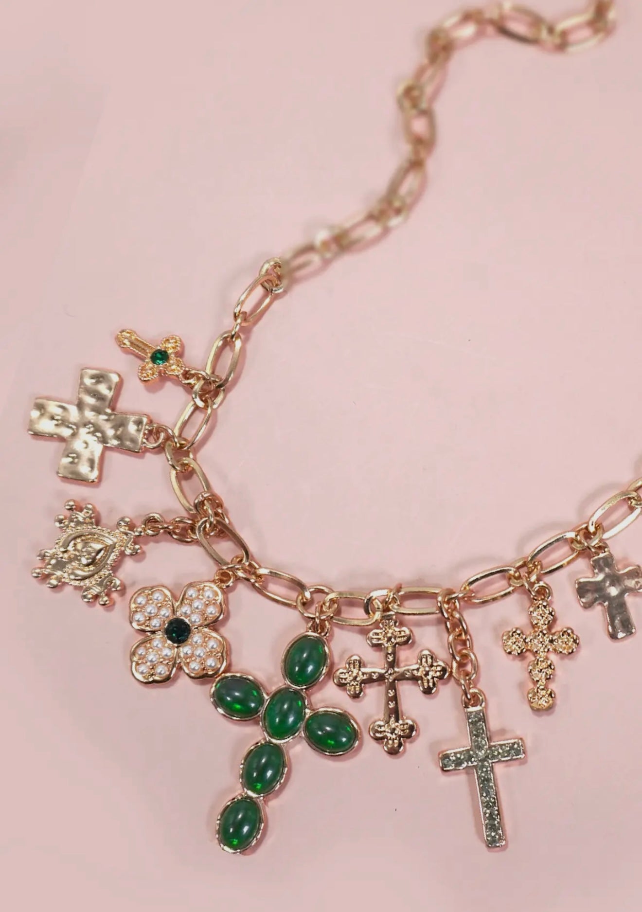 EMERALD CROSS CLUSTER NECKLACE