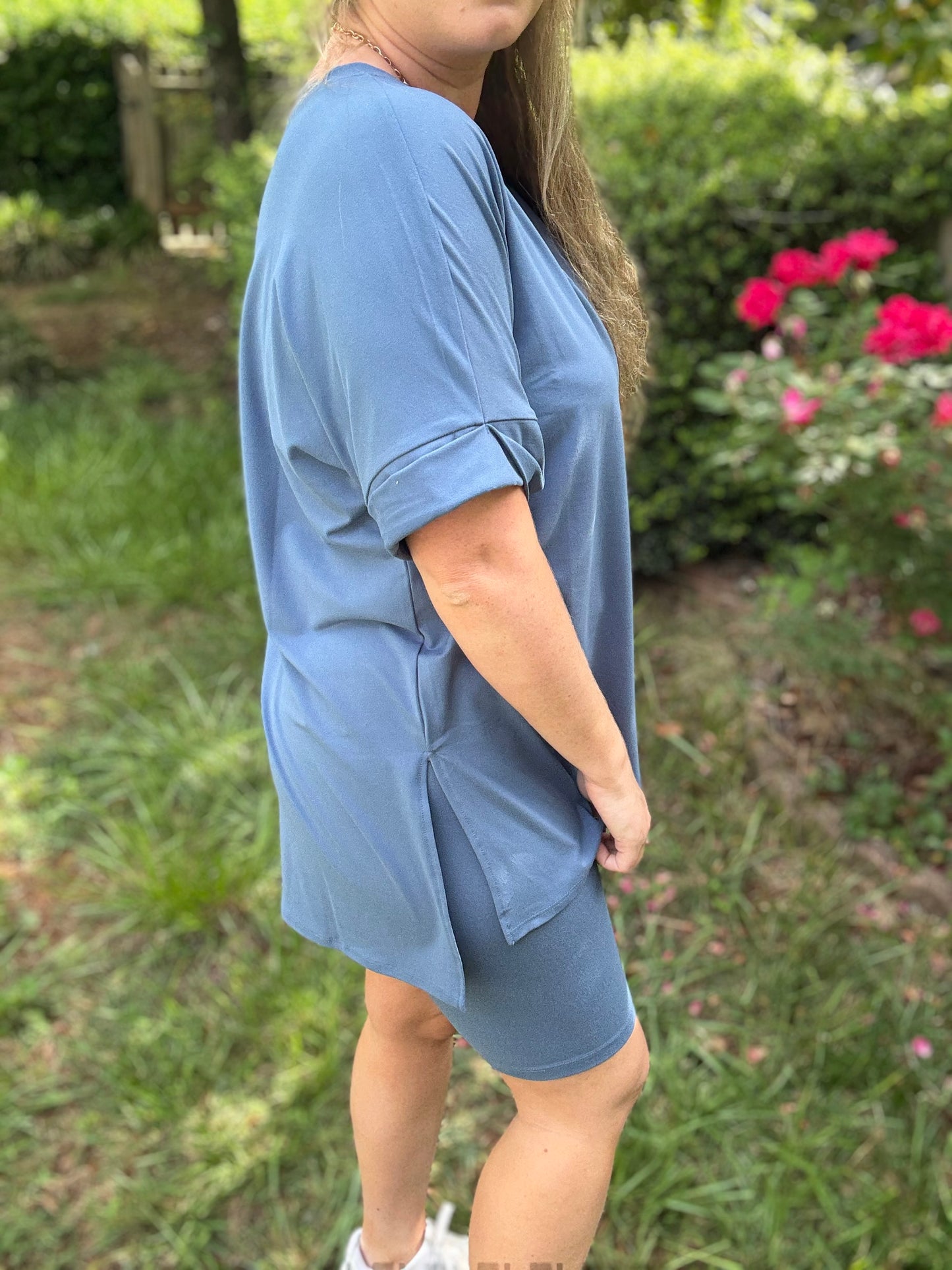 EVERYDAY ESSENTIAL (V-NECK) - BIKER SHORT SET/ Dusty Blue