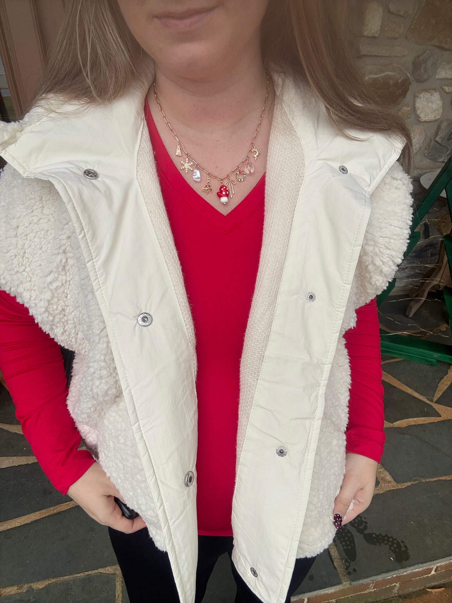 SIDE TIE SHERPA VEST - Ivory