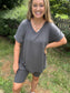 EVERYDAY ESSENTIAL (V-NECK) - BIKER SHORT SET/ Charcoal