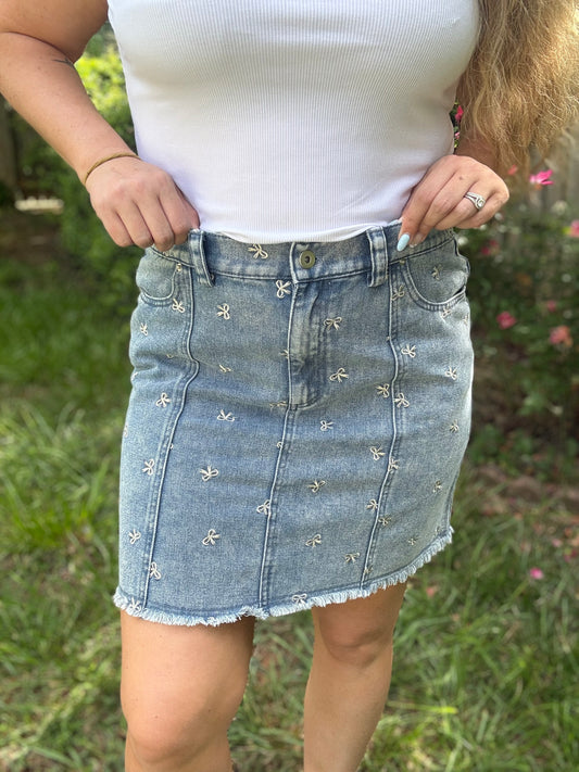 BOW BABE - DENIM SKIRT
