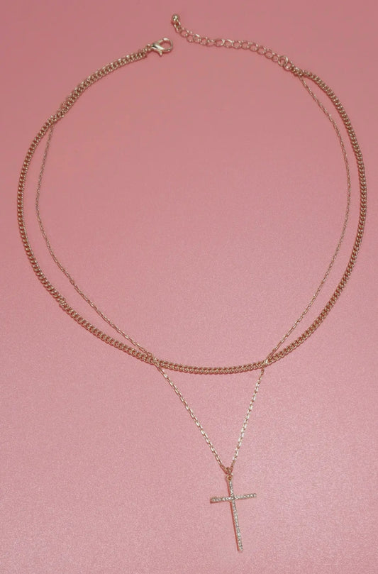 DOUBLE LAYER CROSS NECKLACE