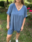 EVERYDAY ESSENTIAL (V-NECK) - BIKER SHORT SET/ Dusty Blue