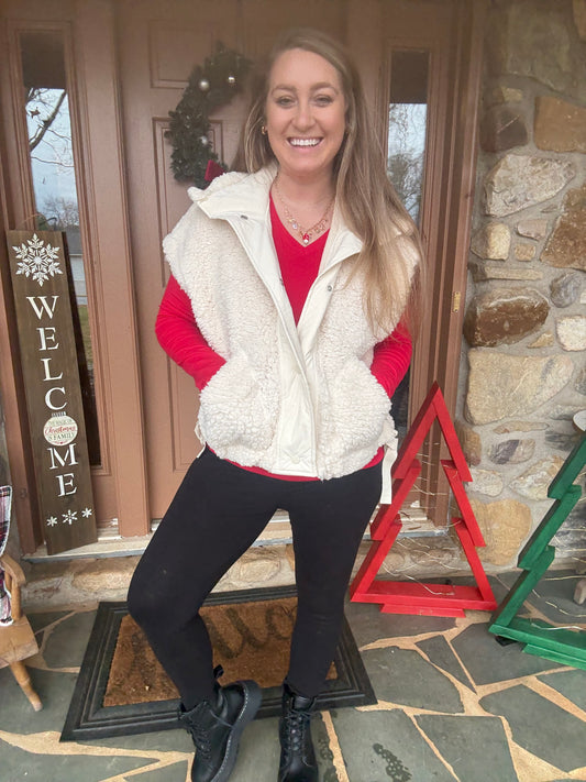 SIDE TIE SHERPA VEST - Ivory