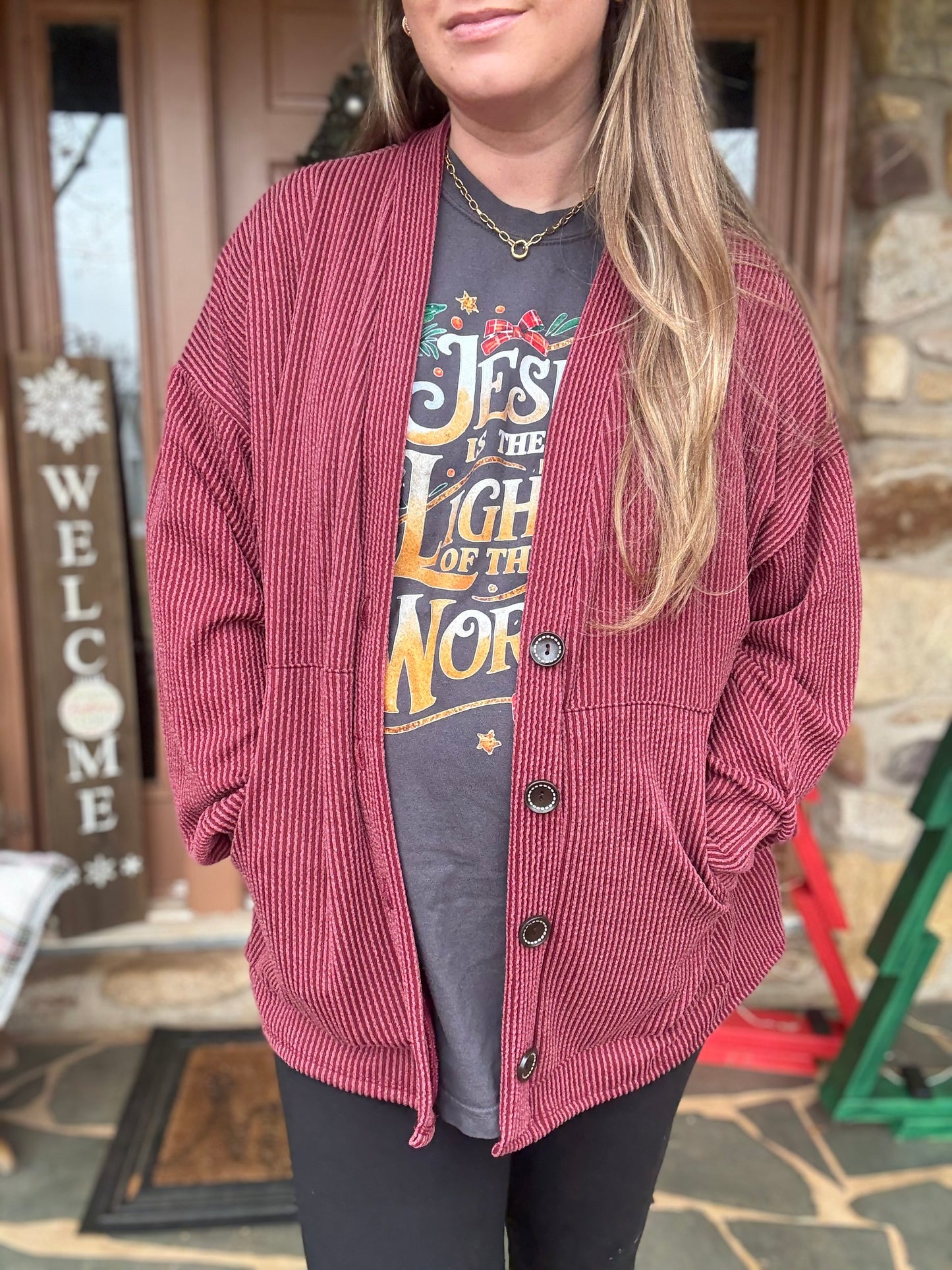 MARSALA RIBBED CARDIGAN