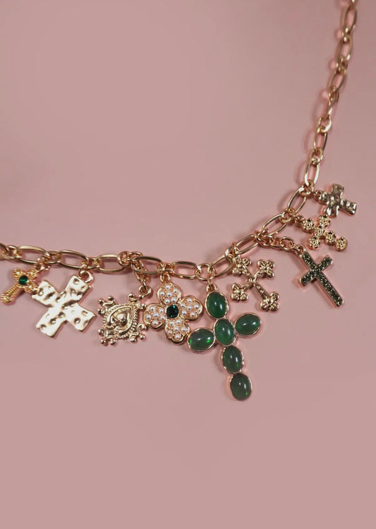 EMERALD CROSS CLUSTER NECKLACE