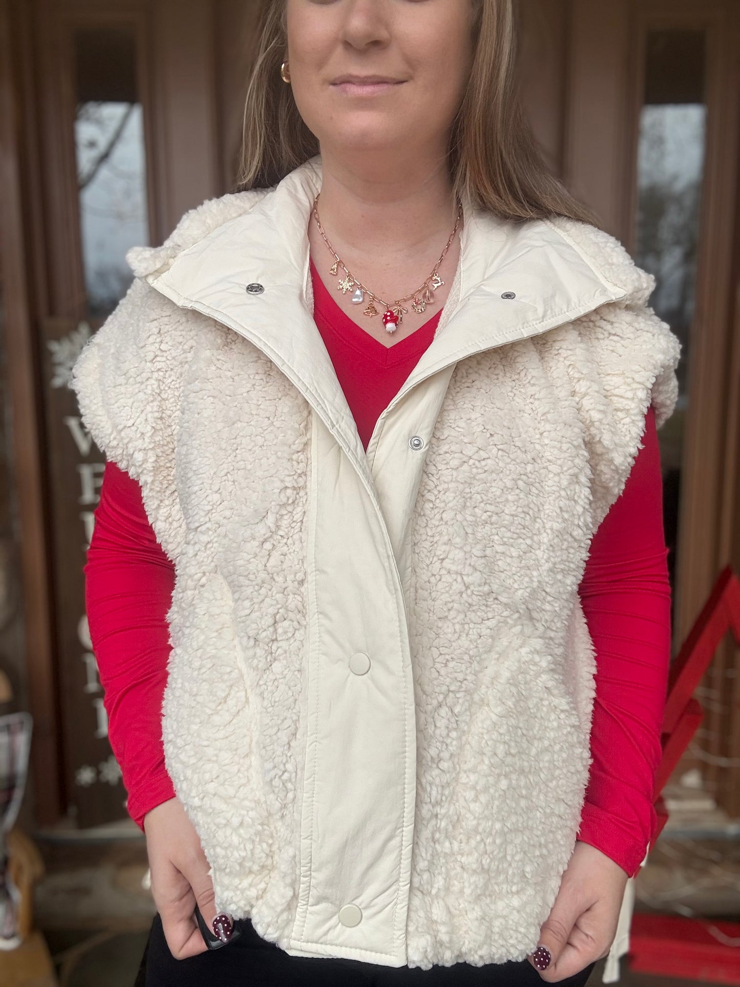 SIDE TIE SHERPA VEST - Ivory