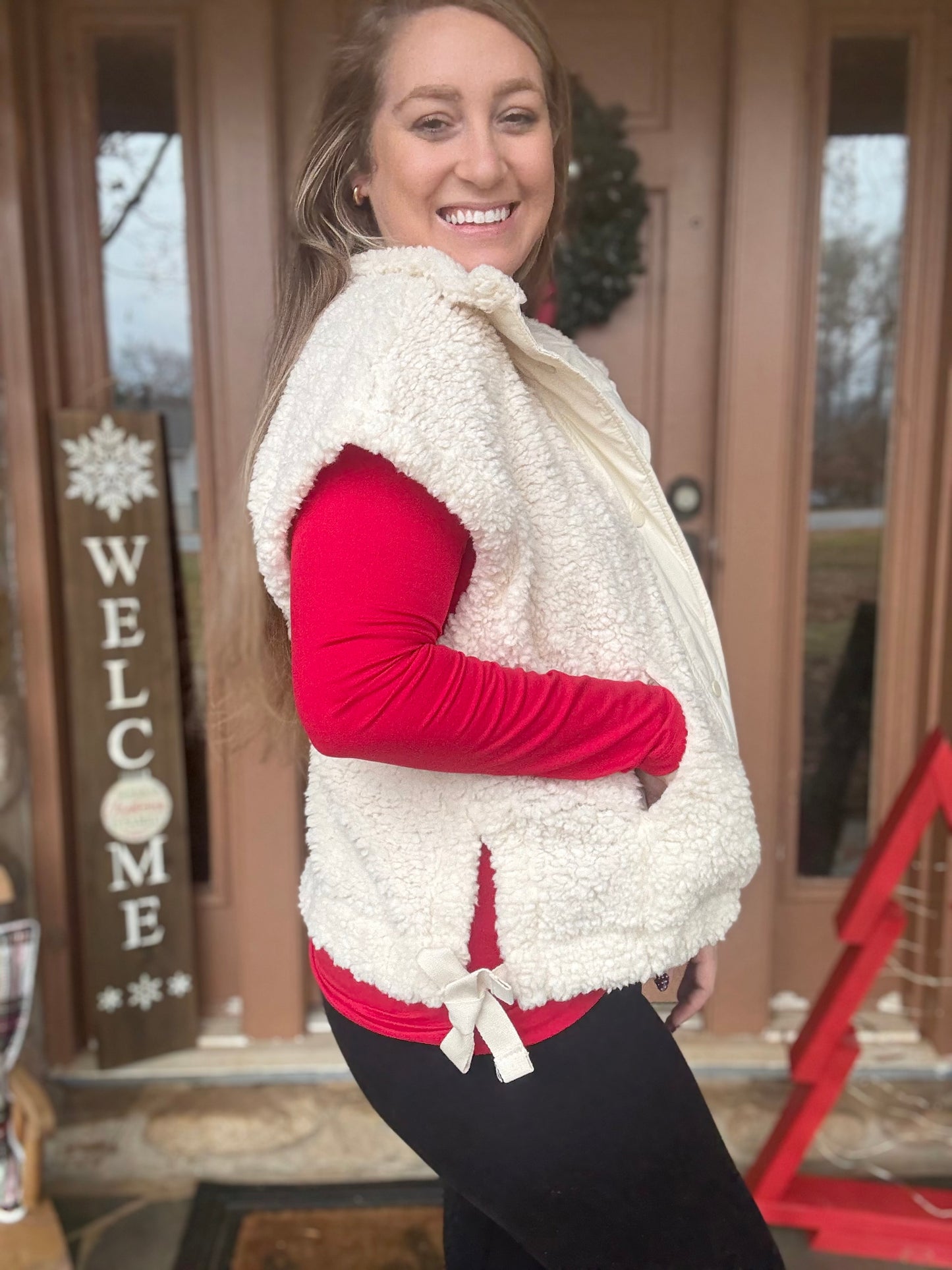 SIDE TIE SHERPA VEST - Ivory